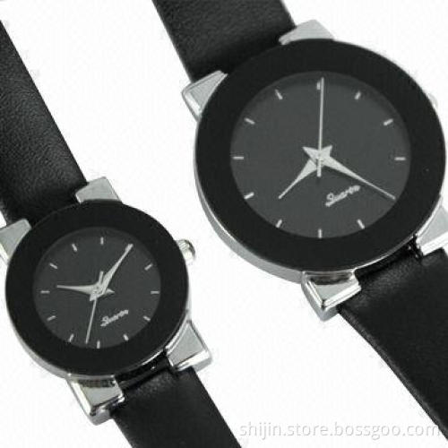 Fashion couples watch with leather band and alloy case
